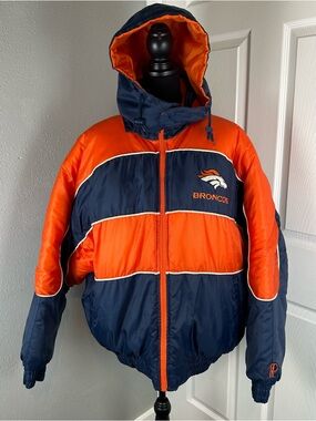 Vintage Denver Broncos Reversible Puffer Jacket Pro Player NFL Football Mens XL